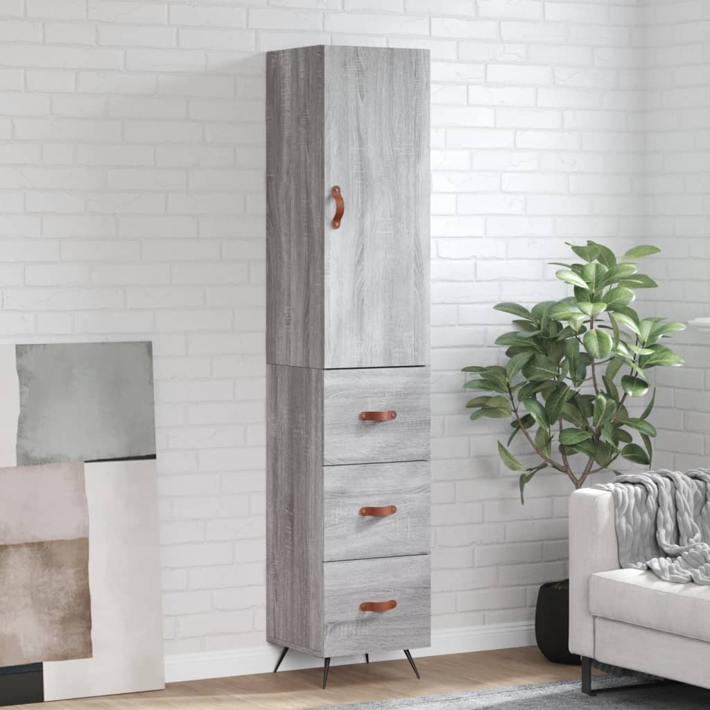 Hoge kast 34,5x34x180 cm bewerkt hout grijs sonoma eikenkleurig