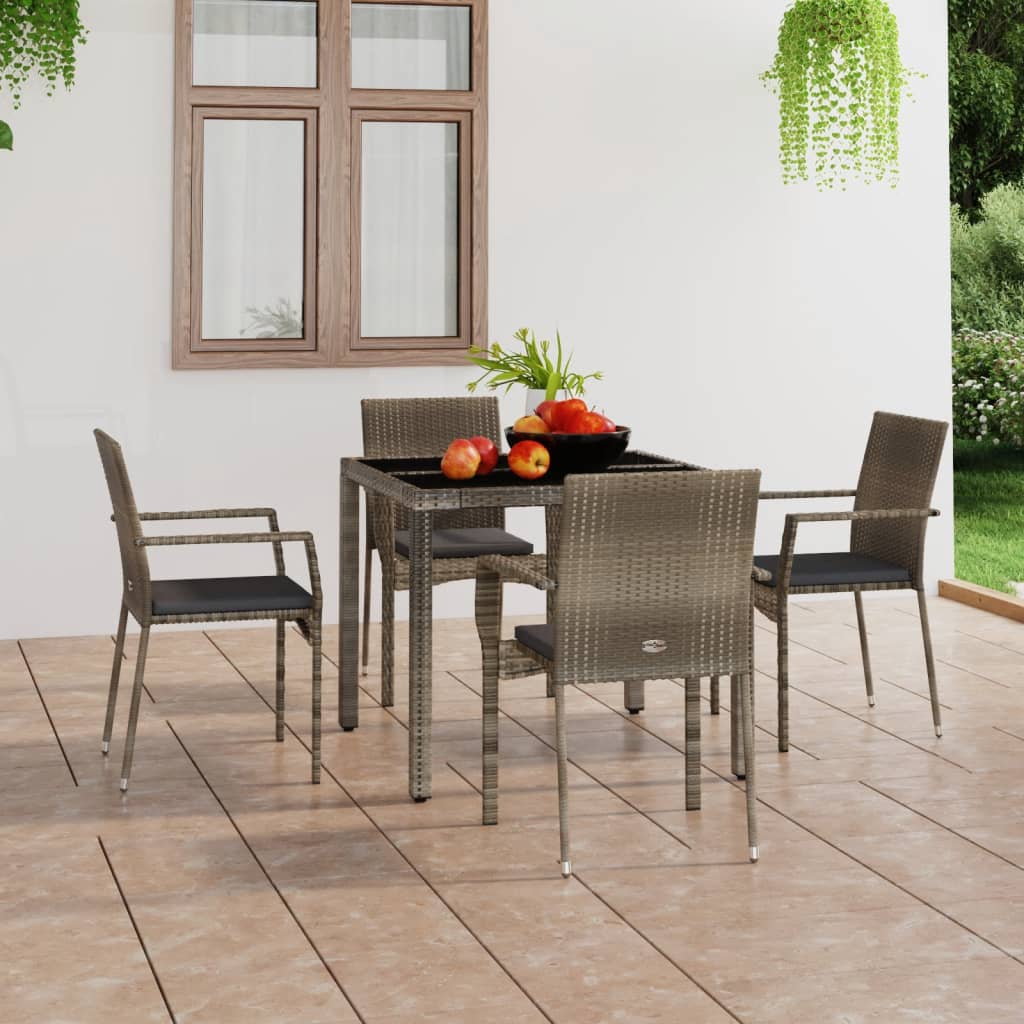 Tuinstoelen 4 st met kussens poly rattan grijs – afbeelding 1