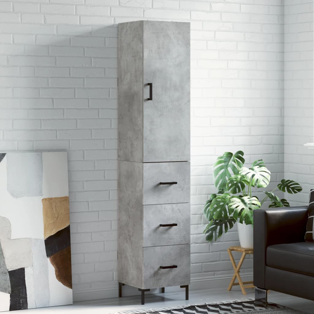 Hoge kast 34,5x34x180 cm bewerkt hout betongrijs