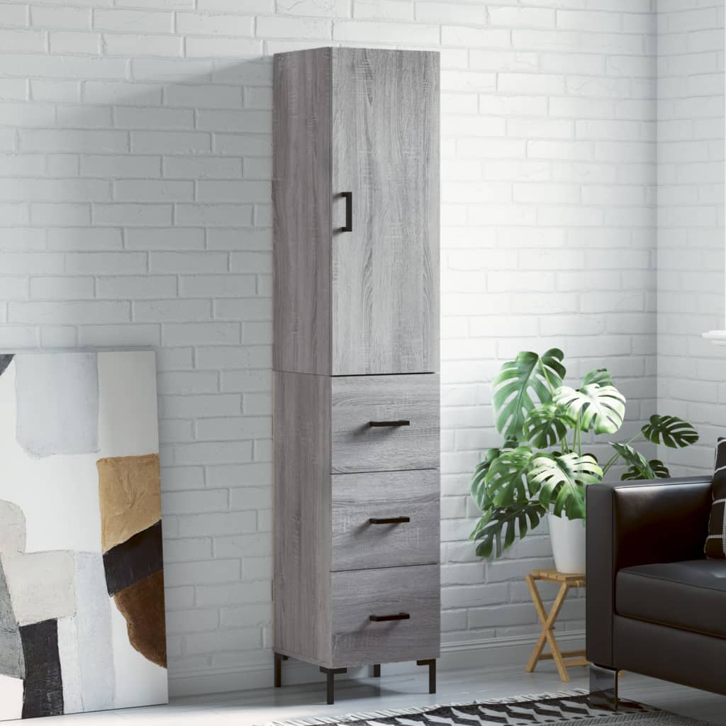 Hoge kast 34,5x34x180 cm bewerkt hout grijs sonoma eikenkleurig