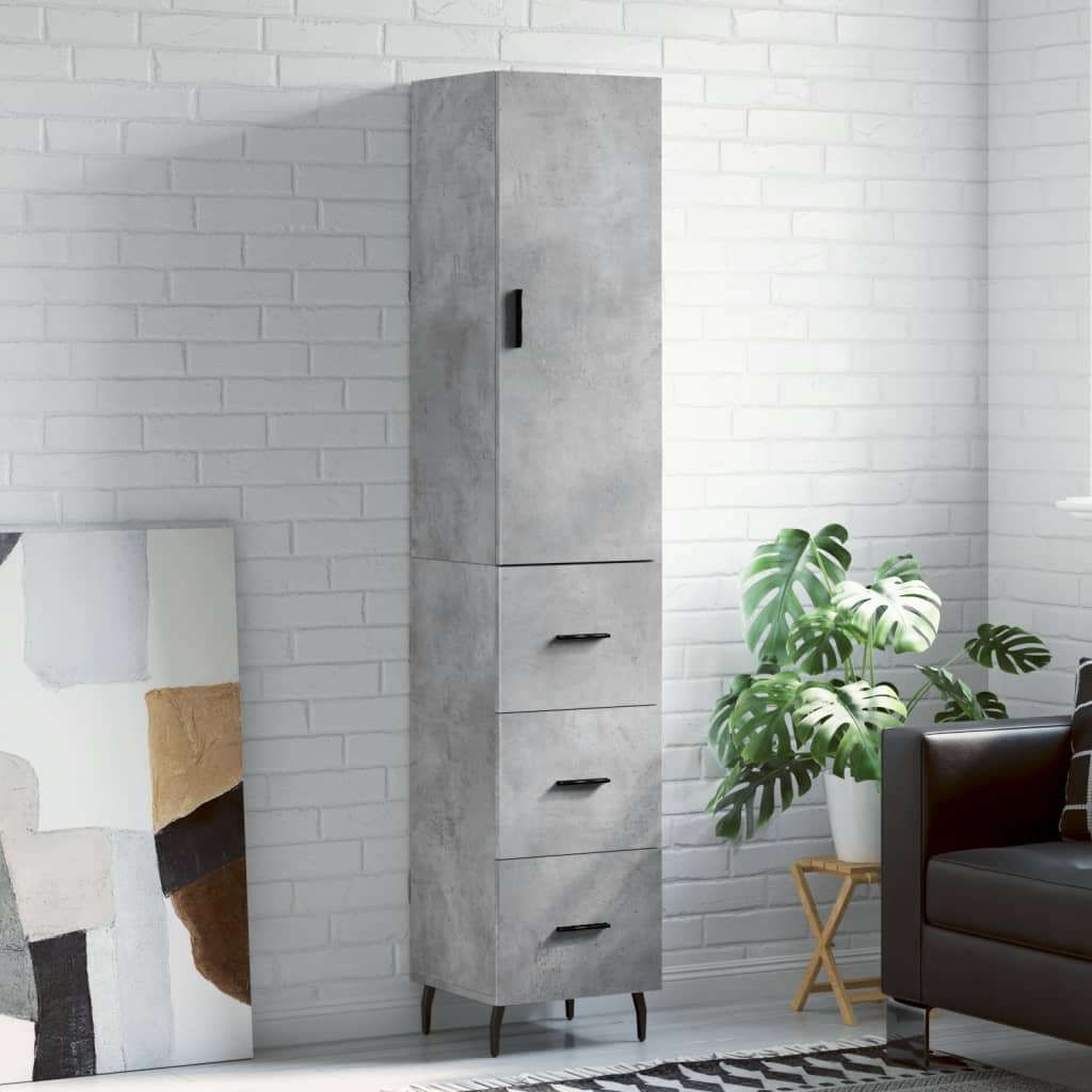 Hoge kast 34,5x34x180 cm bewerkt hout betongrijs
