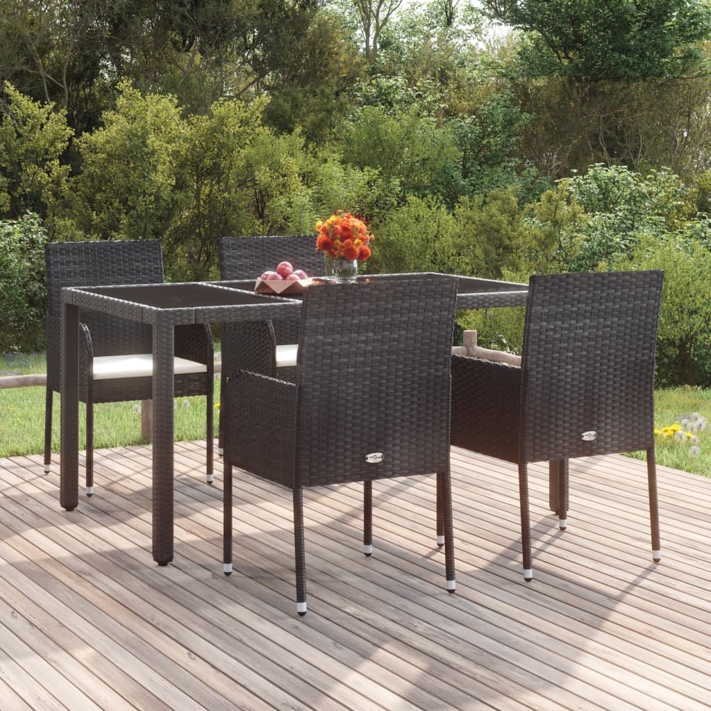 Tuinstoelen 4 st met kussens poly rattan zwart – afbeelding 1
