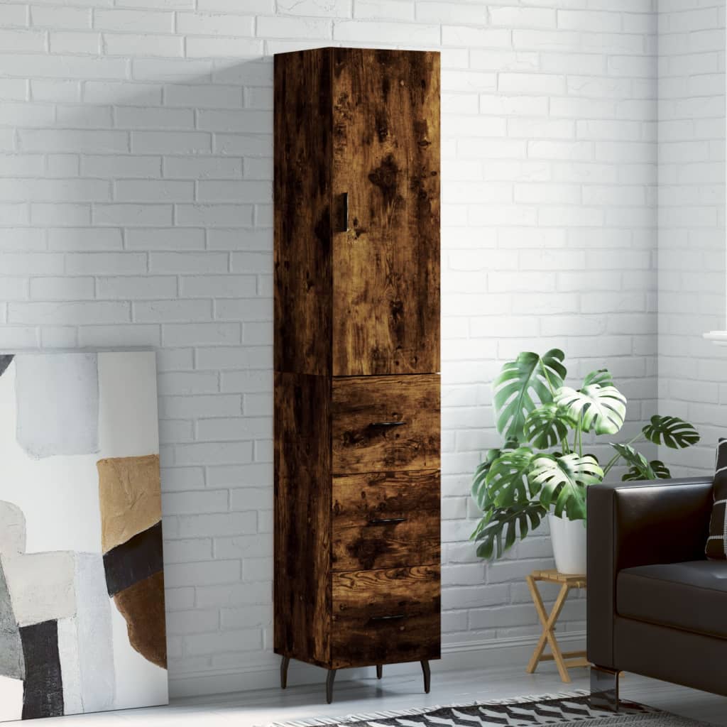 Hoge kast 34,5x34x180 cm bewerkt hout gerookt eikenkleurig