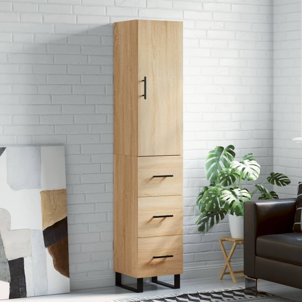 Hoge kast 34,5x34x180 cm bewerkt hout sonoma eikenkleurig – afbeelding 1