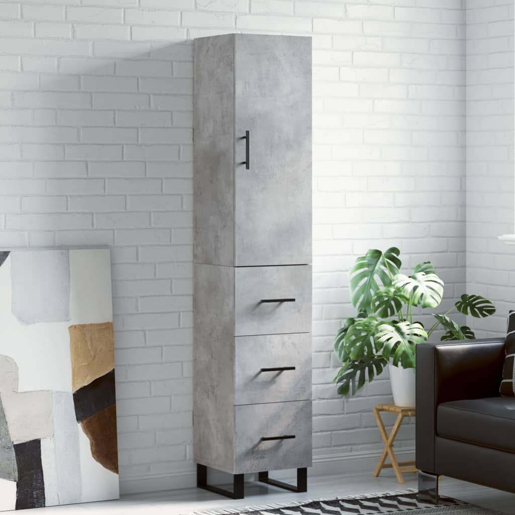 Hoge kast 34,5x34x180 cm bewerkt hout betongrijs