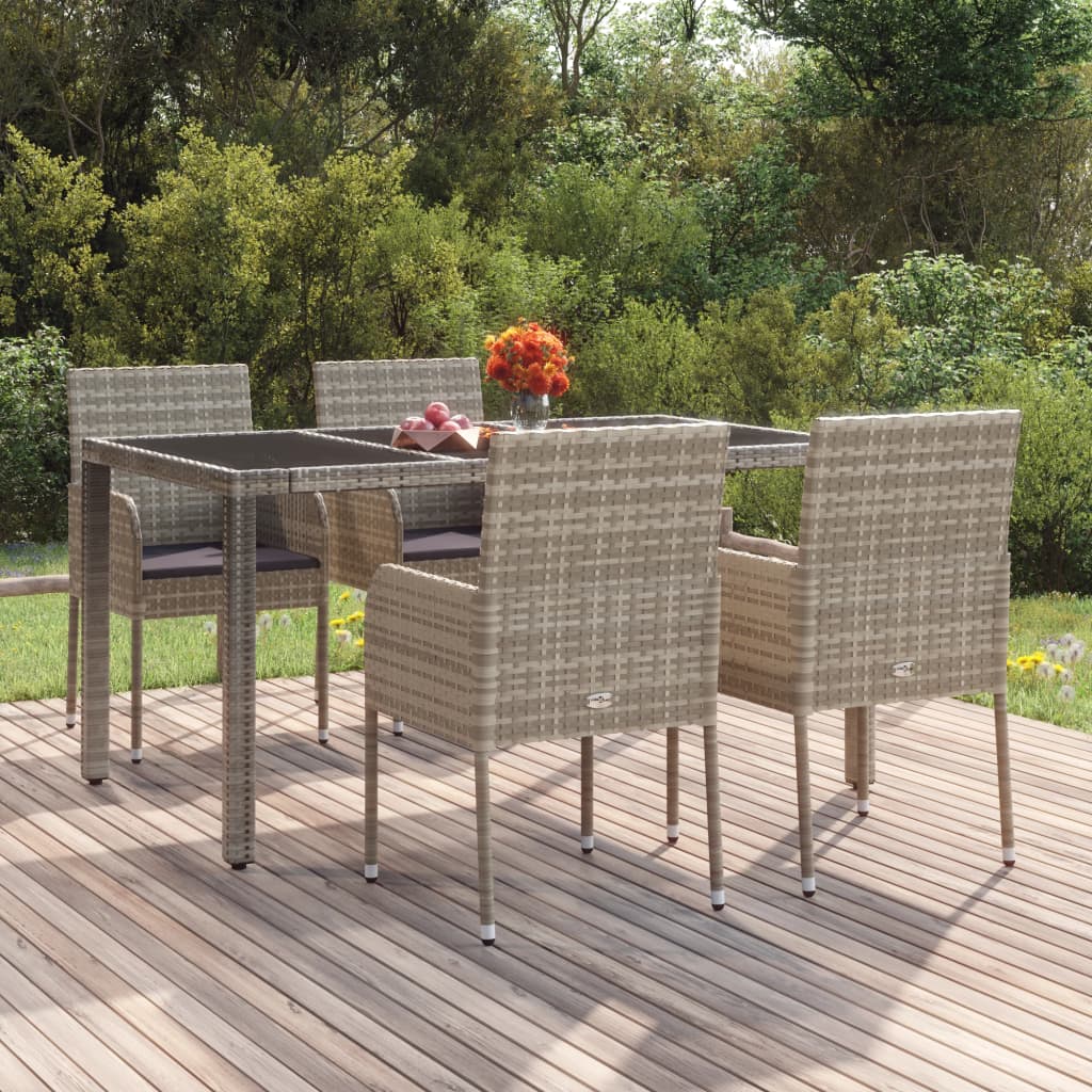 Tuinstoelen 4 st met kussens poly rattan grijs – afbeelding 1