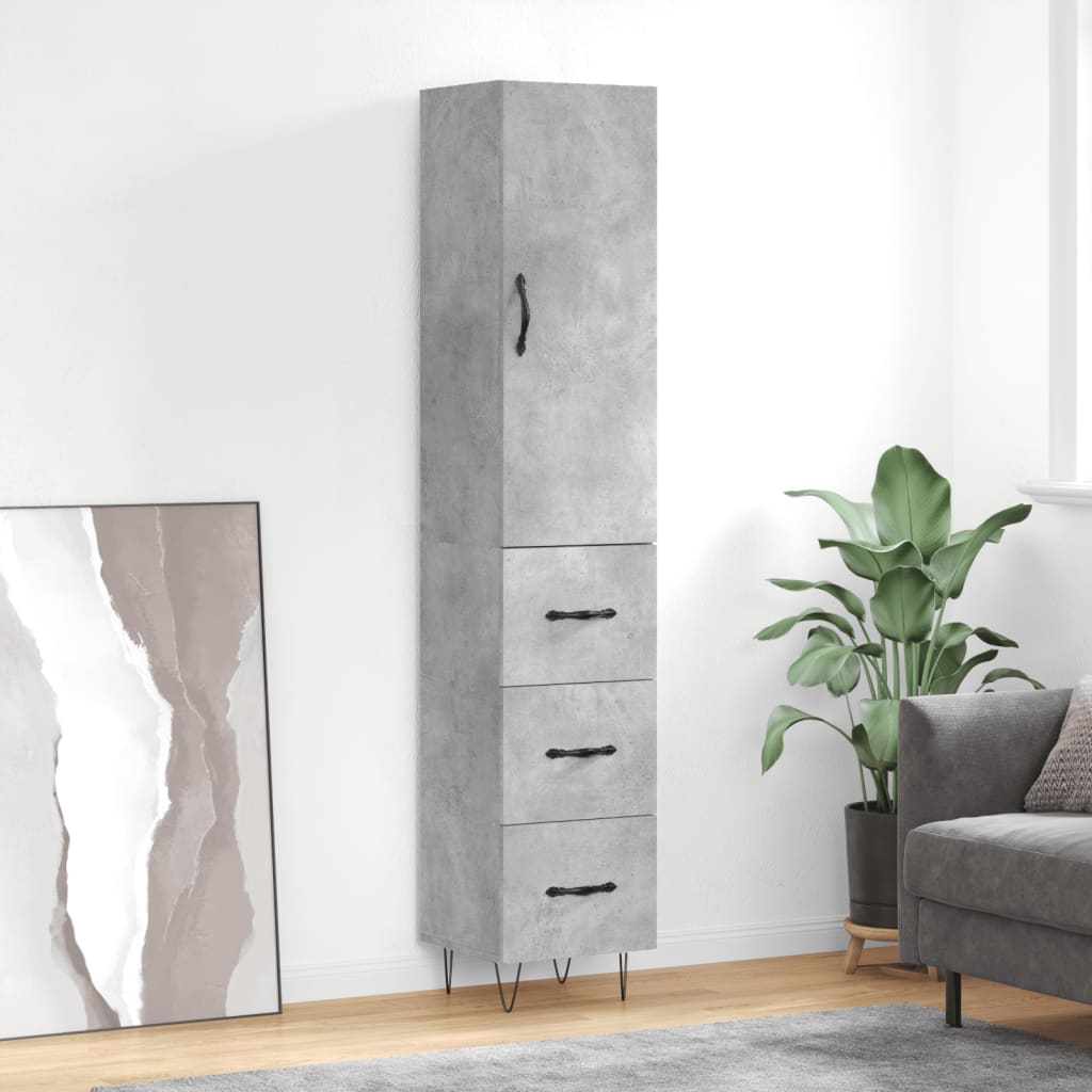 Hoge kast 34,5x34x180 cm bewerkt hout betongrijs