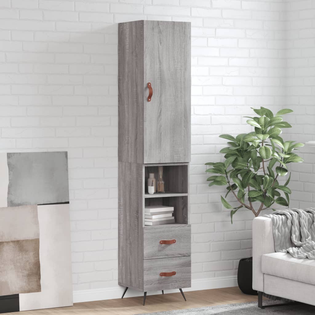 Hoge kast 34,5x34x180 cm bewerkt hout grijs sonoma eikenkleurig