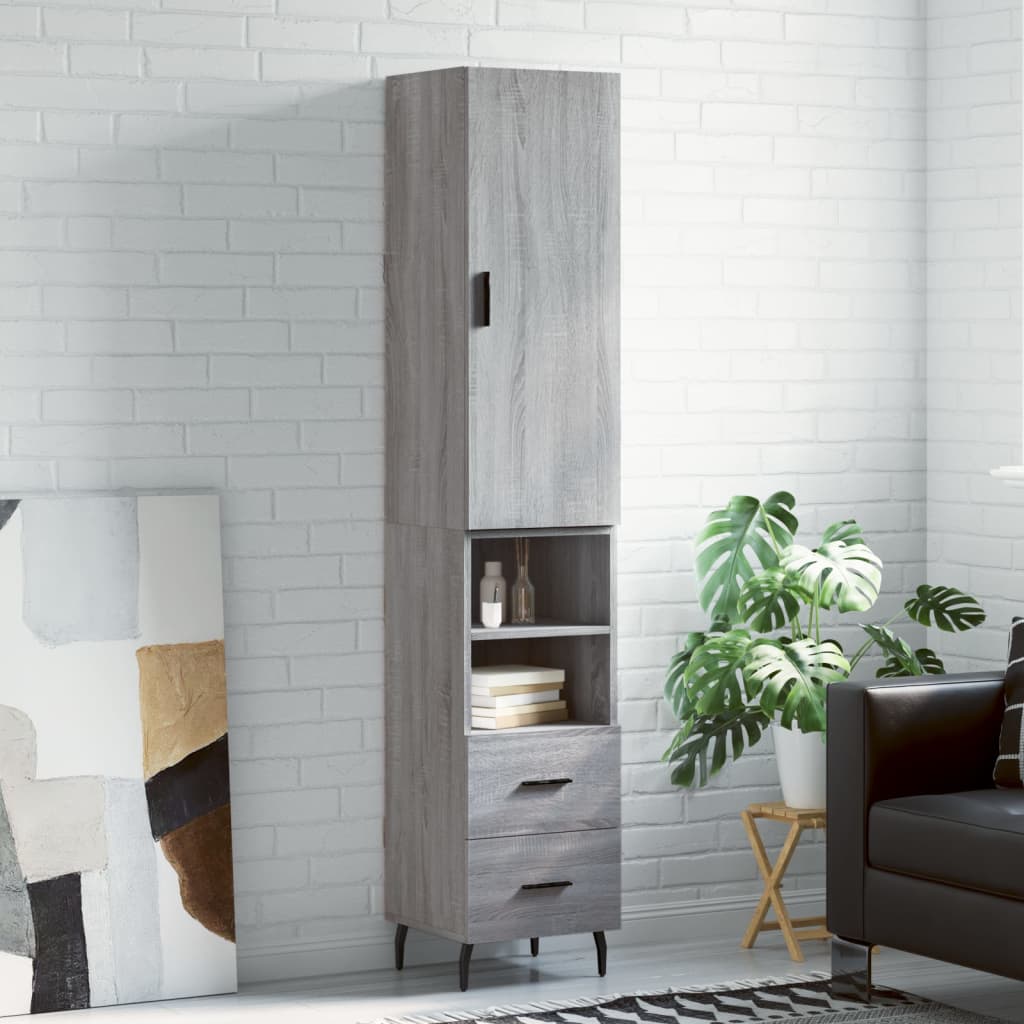 Hoge kast 34,5x34x180 cm bewerkt hout grijs sonoma eikenkleurig
