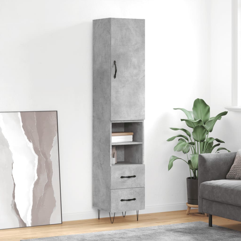Hoge kast 34,5x34x180 cm bewerkt hout betongrijs