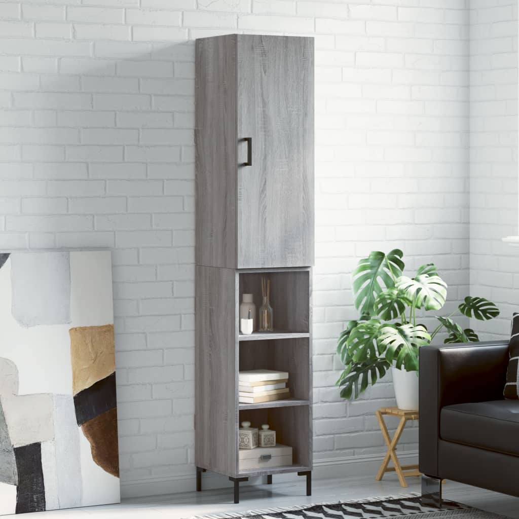 Hoge kast 34,5x34x180 cm bewerkt hout grijs sonoma eikenkleurig