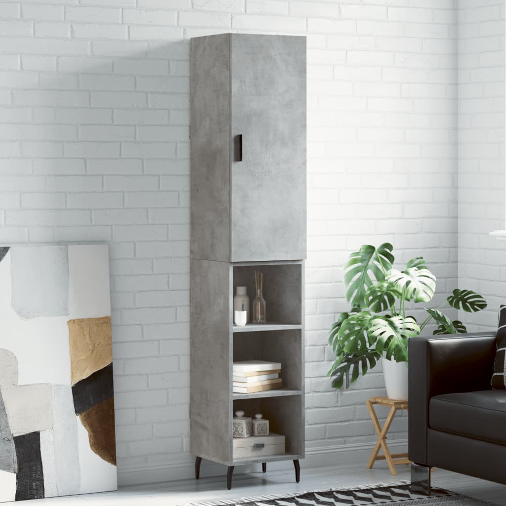 Hoge kast 34,5x34x180 cm bewerkt hout betongrijs