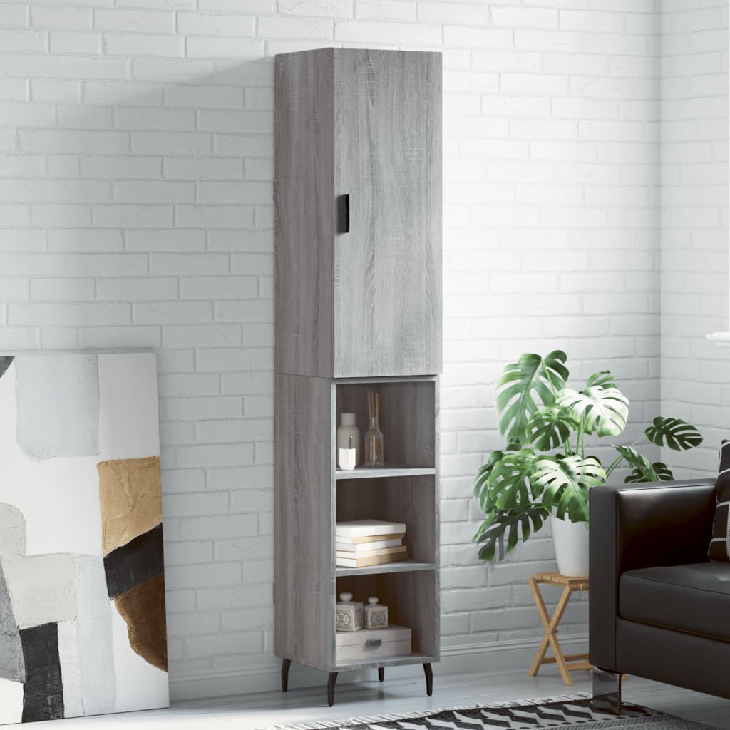 Hoge kast 34,5x34x180 cm bewerkt hout grijs sonoma eikenkleurig