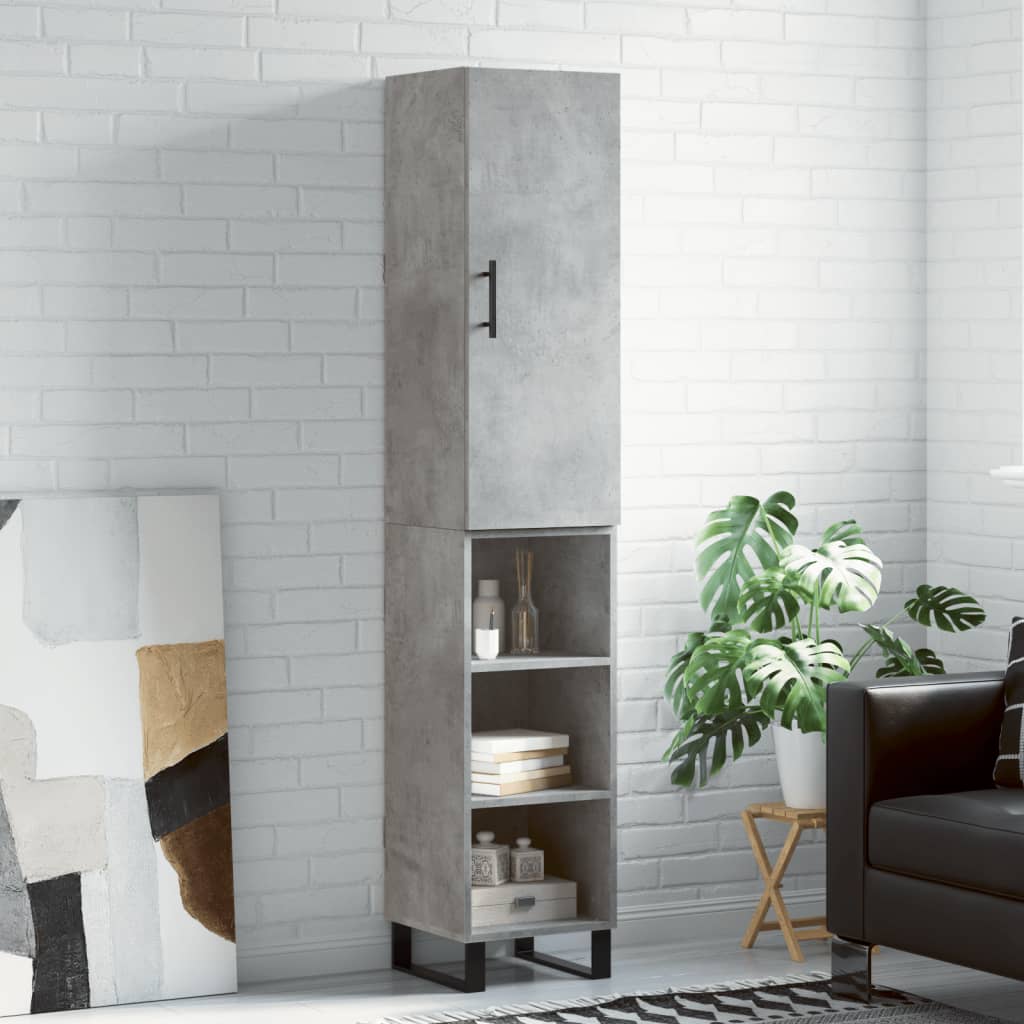 Hoge kast 34,5x34x180 cm bewerkt hout betongrijs – afbeelding 1