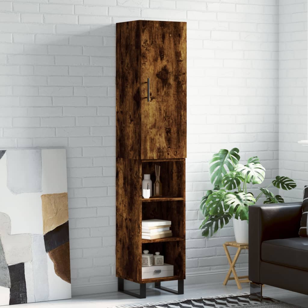 Hoge kast 34,5x34x180 cm bewerkt hout gerookt eikenkleurig