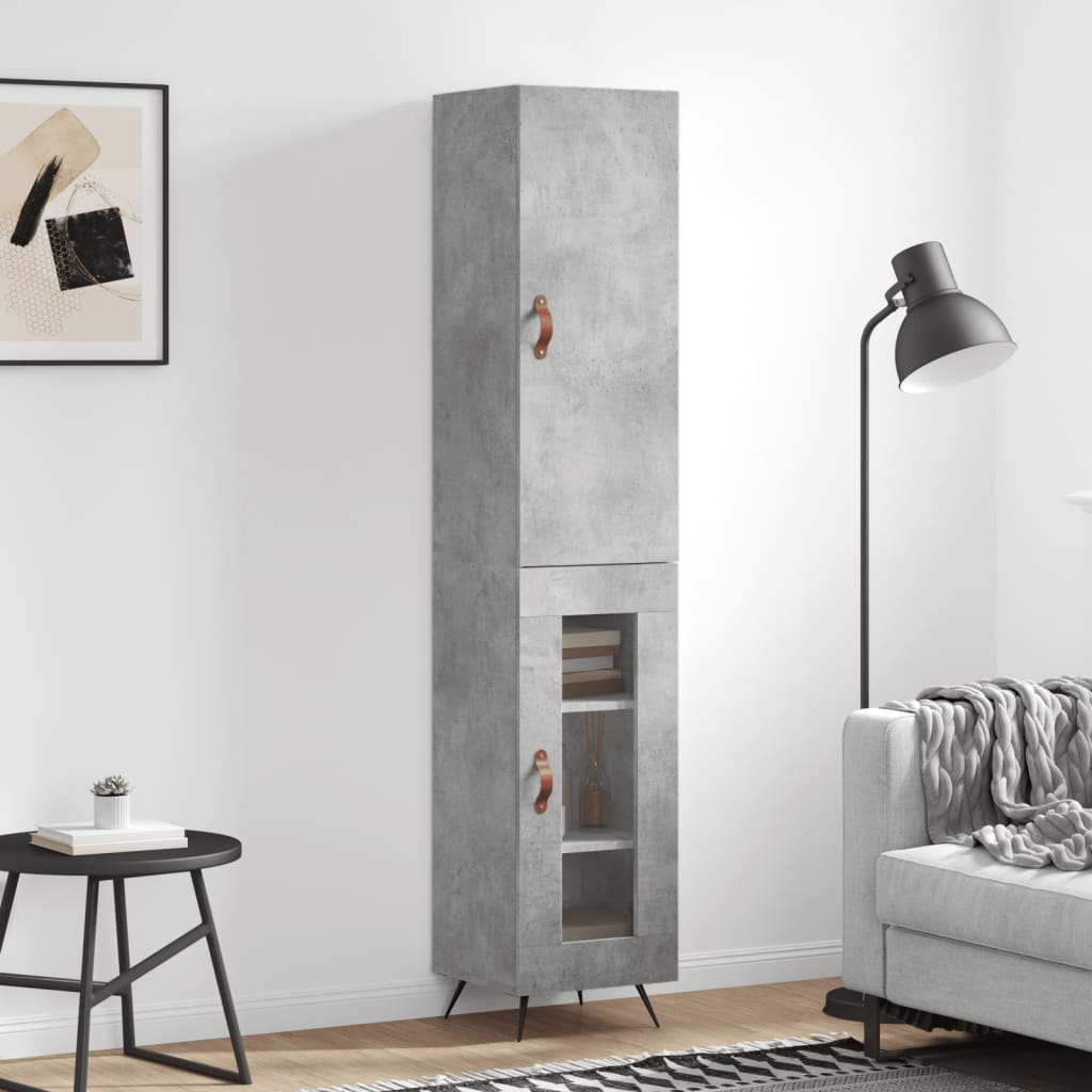 Hoge kast 34,5x34x180 cm bewerkt hout betongrijs