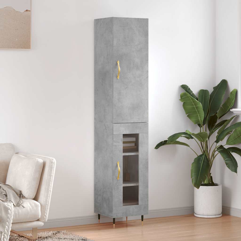 Hoge kast 34,5x34x180 cm bewerkt hout betongrijs
