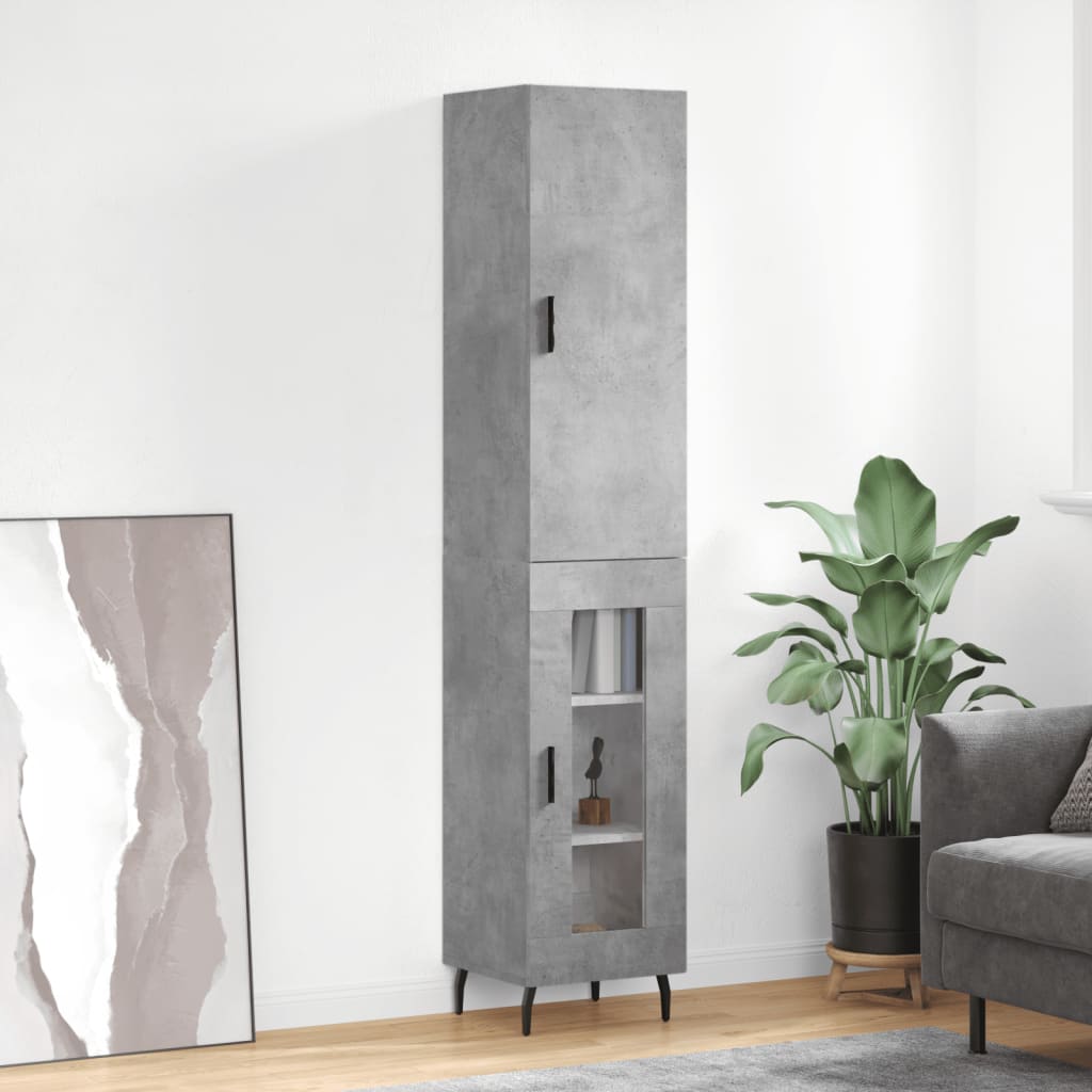 Hoge kast 34,5x34x180 cm bewerkt hout betongrijs