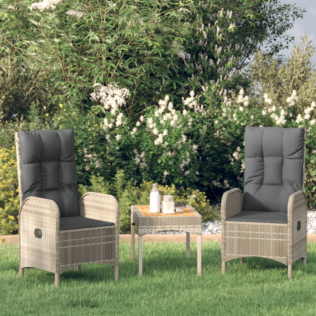 3-delige Loungeset met kussens poly rattan grijs – afbeelding 1
