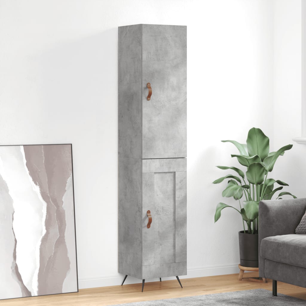 Hoge kast 34,5x34x180 cm bewerkt hout betongrijs