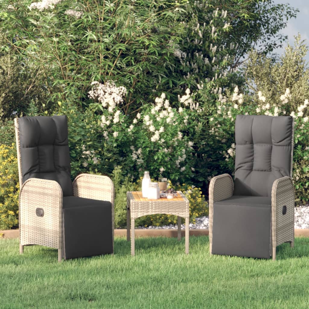 Tuinstoelen 2 st verstelbaar met tafel poly rattan grijs – afbeelding 1