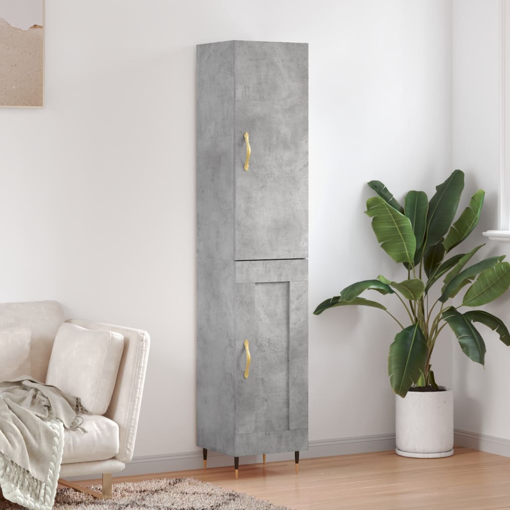 Hoge kast 34,5x34x180 cm bewerkt hout betongrijs