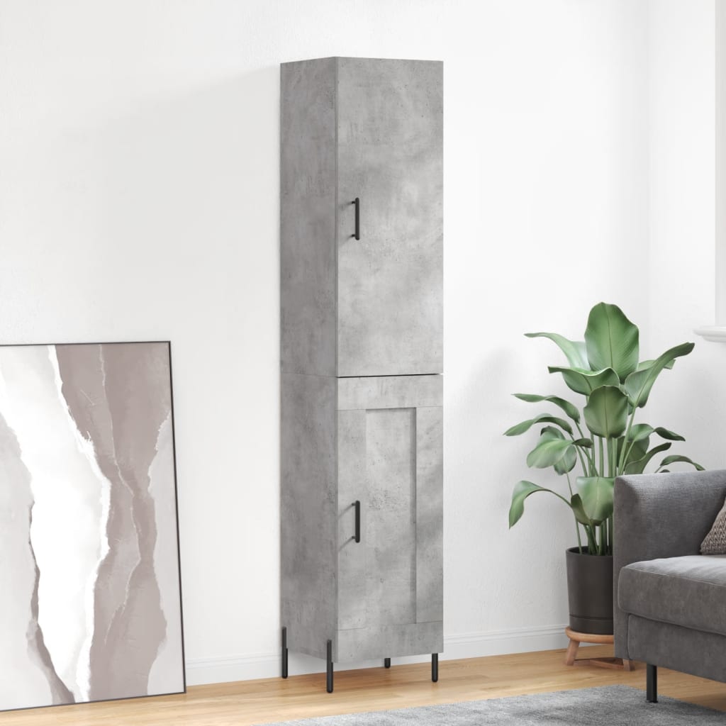 Hoge kast 34,5x34x180 cm bewerkt hout betongrijs