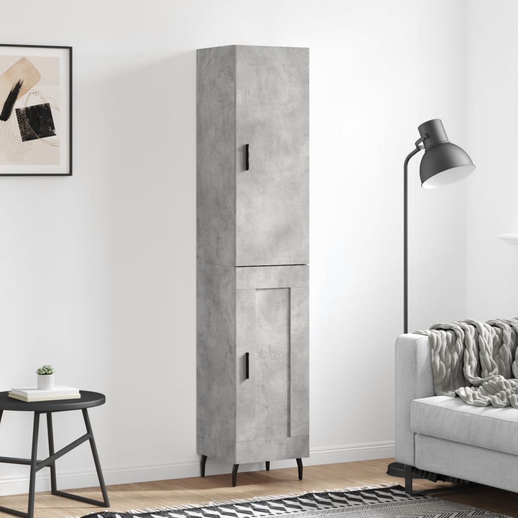 Hoge kast 34,5x34x180 cm bewerkt hout betongrijs