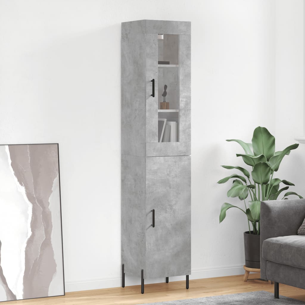 Hoge kast 34,5x34x180 cm bewerkt hout betongrijs