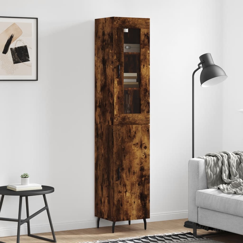 Hoge kast 34,5x34x180 cm bewerkt hout gerookt eikenkleurig