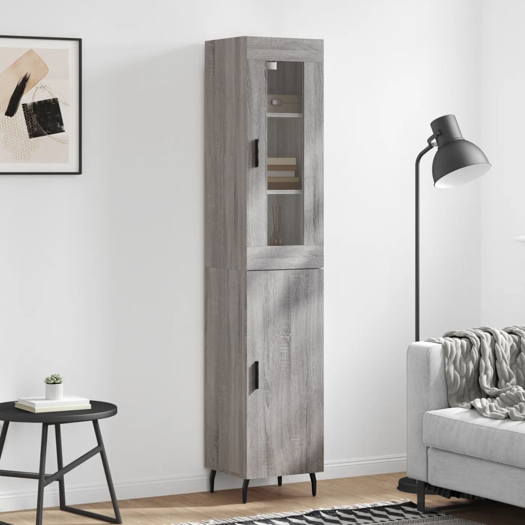 Hoge kast 34,5x34x180 cm bewerkt hout grijs sonoma eikenkleurig