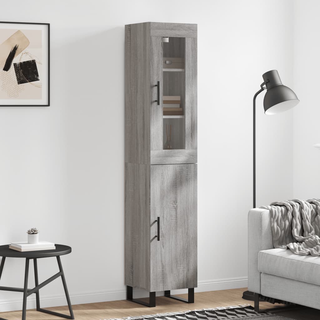 Hoge kast 34,5x34x180 cm bewerkt hout grijs sonoma eikenkleurig