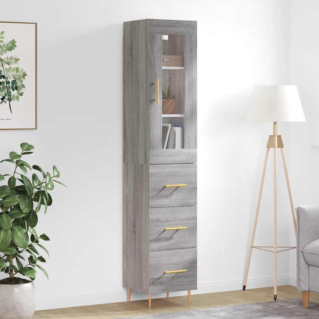 Hoge kast 34,5x34x180 cm bewerkt hout grijs sonoma eikenkleurig