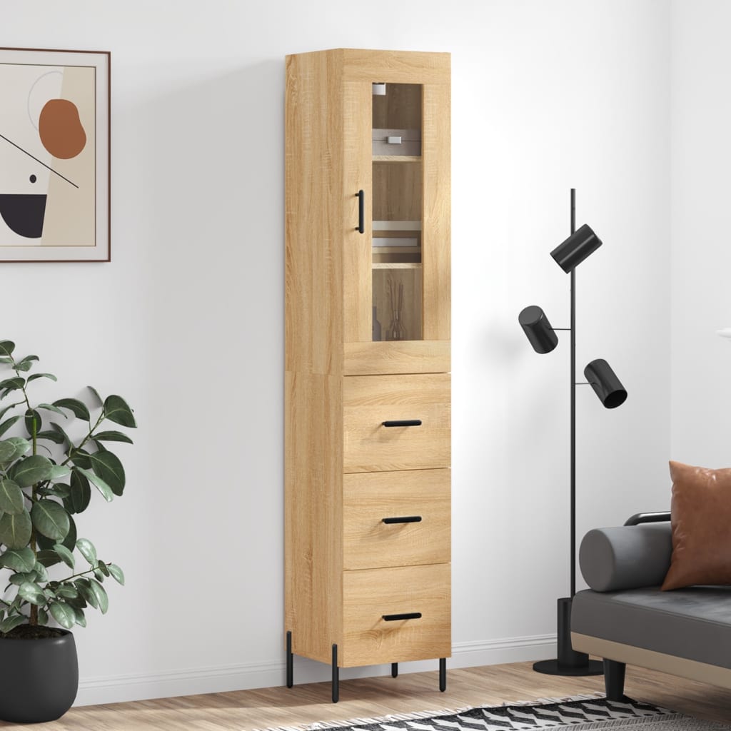 Hoge kast 34,5x34x180 cm bewerkt hout sonoma eikenkleurig – afbeelding 1