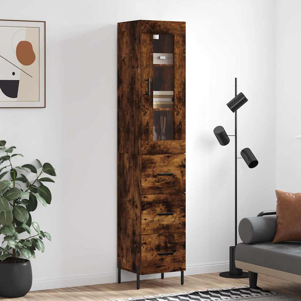 Hoge kast 34,5x34x180 cm bewerkt hout gerookt eikenkleurig