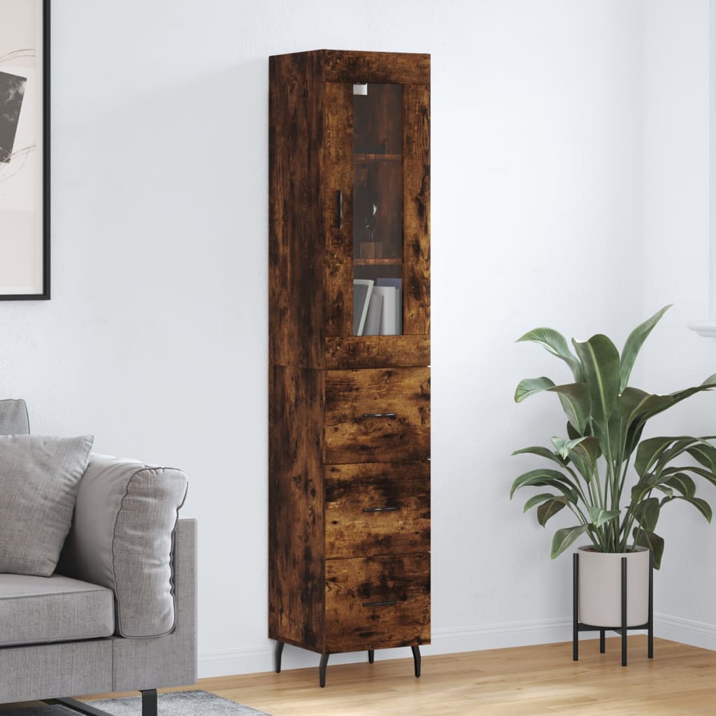 Hoge kast 34,5x34x180 cm bewerkt hout gerookt eikenkleurig