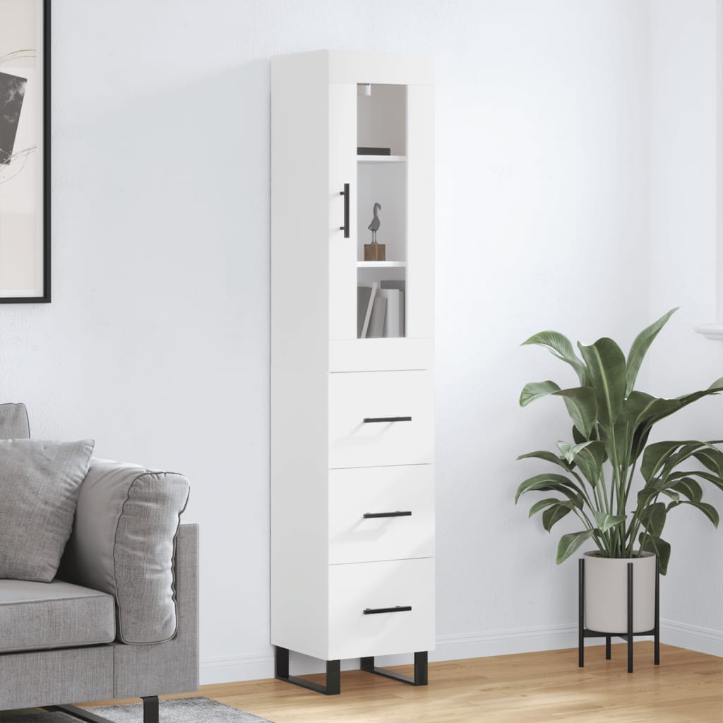 Hoge kast 34,5x34x180 cm bewerkt hout wit