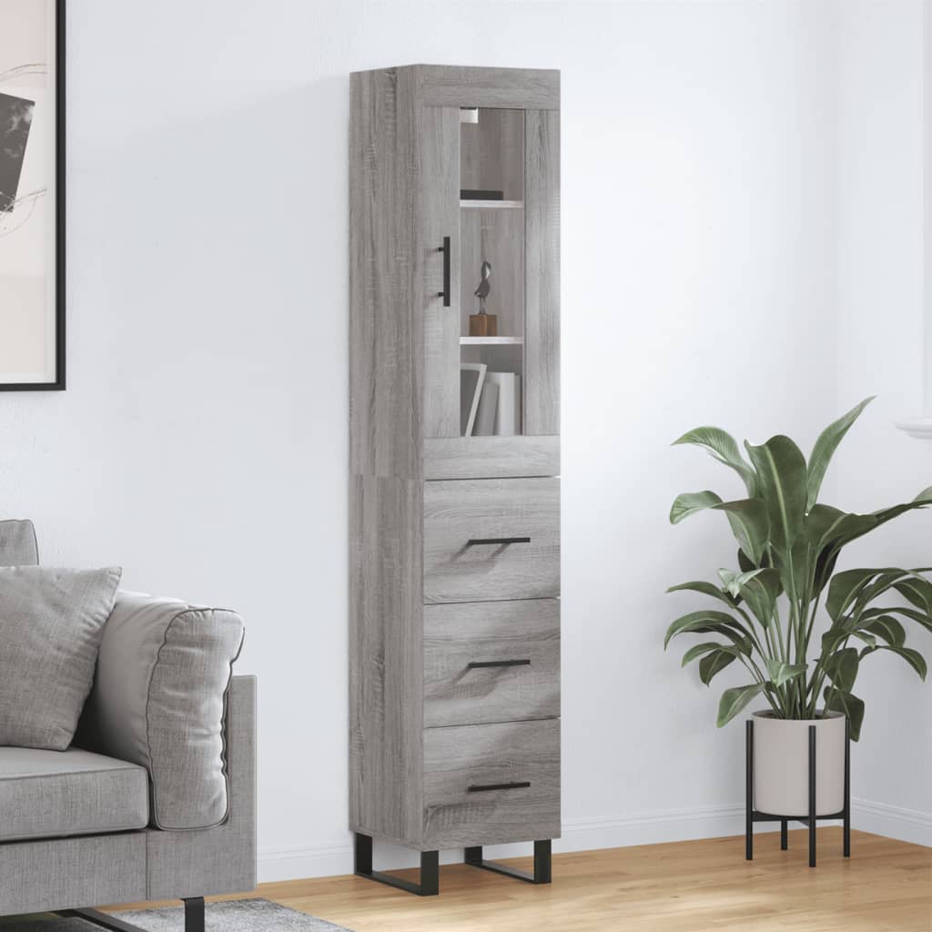 Hoge kast 34,5x34x180 cm bewerkt hout grijs sonoma eikenkleurig – afbeelding 1