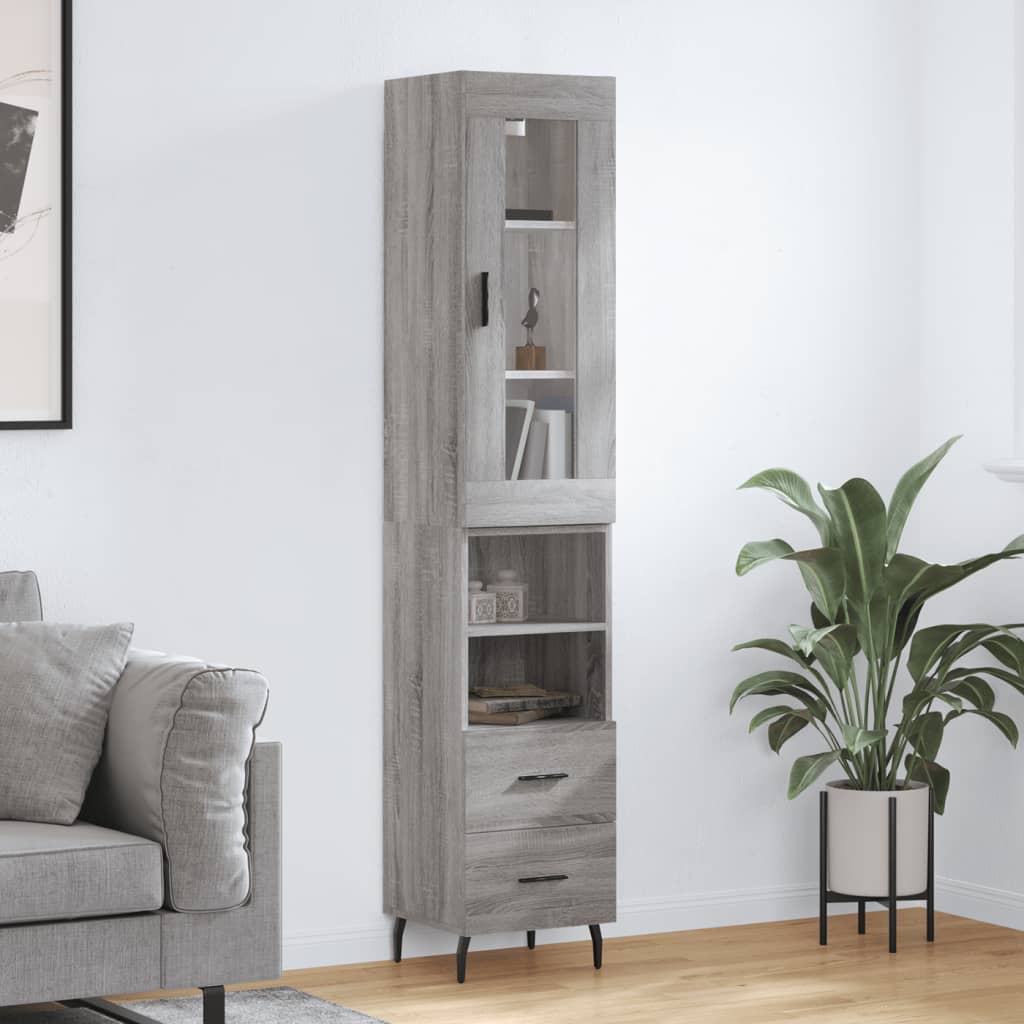 Hoge kast 34,5x34x180 cm bewerkt hout grijs sonoma eikenkleurig