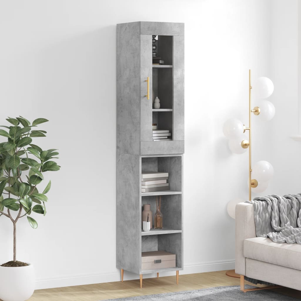 Hoge kast 34,5x34x180 cm bewerkt hout betongrijs