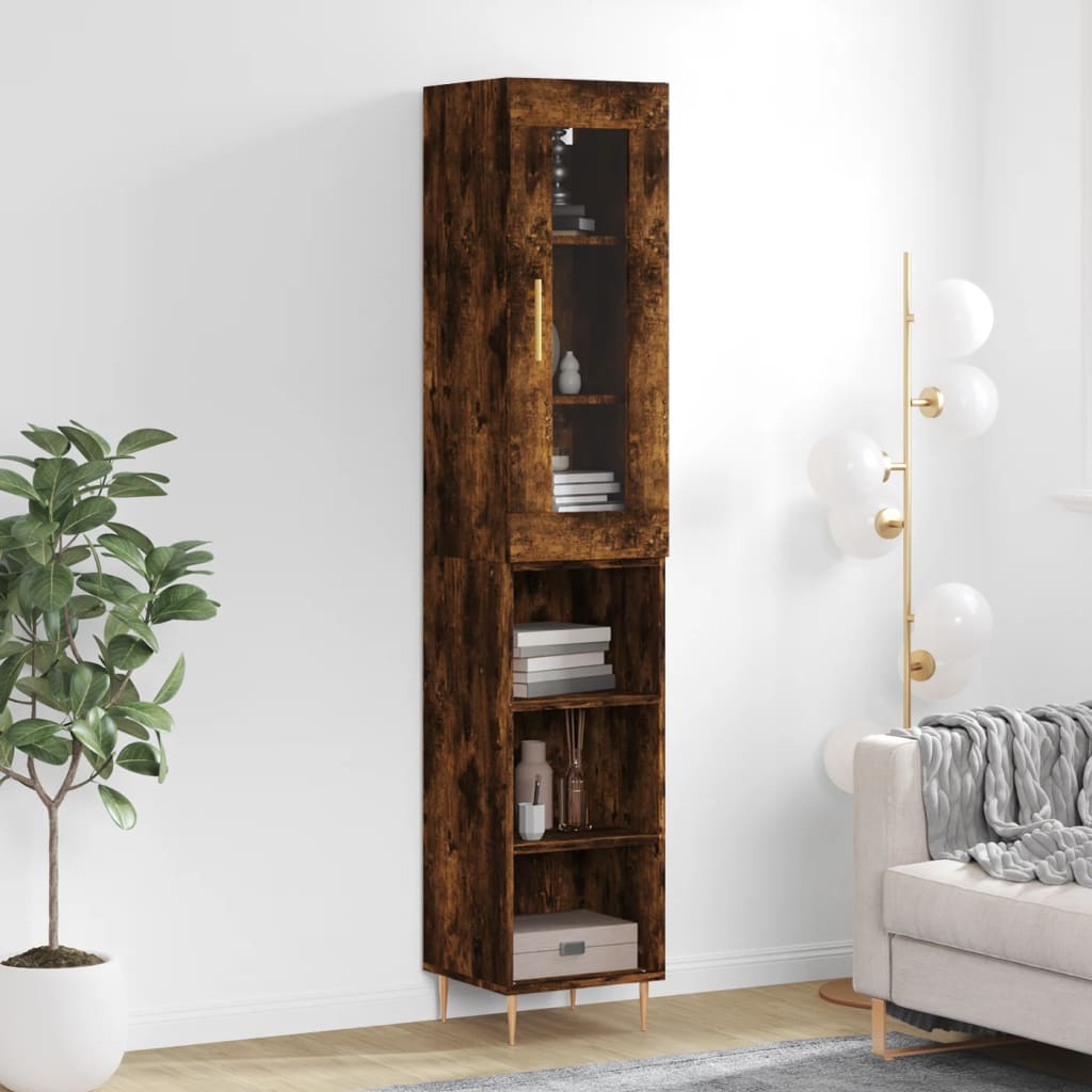 Hoge kast 34,5x34x180 cm bewerkt hout gerookt eikenkleurig