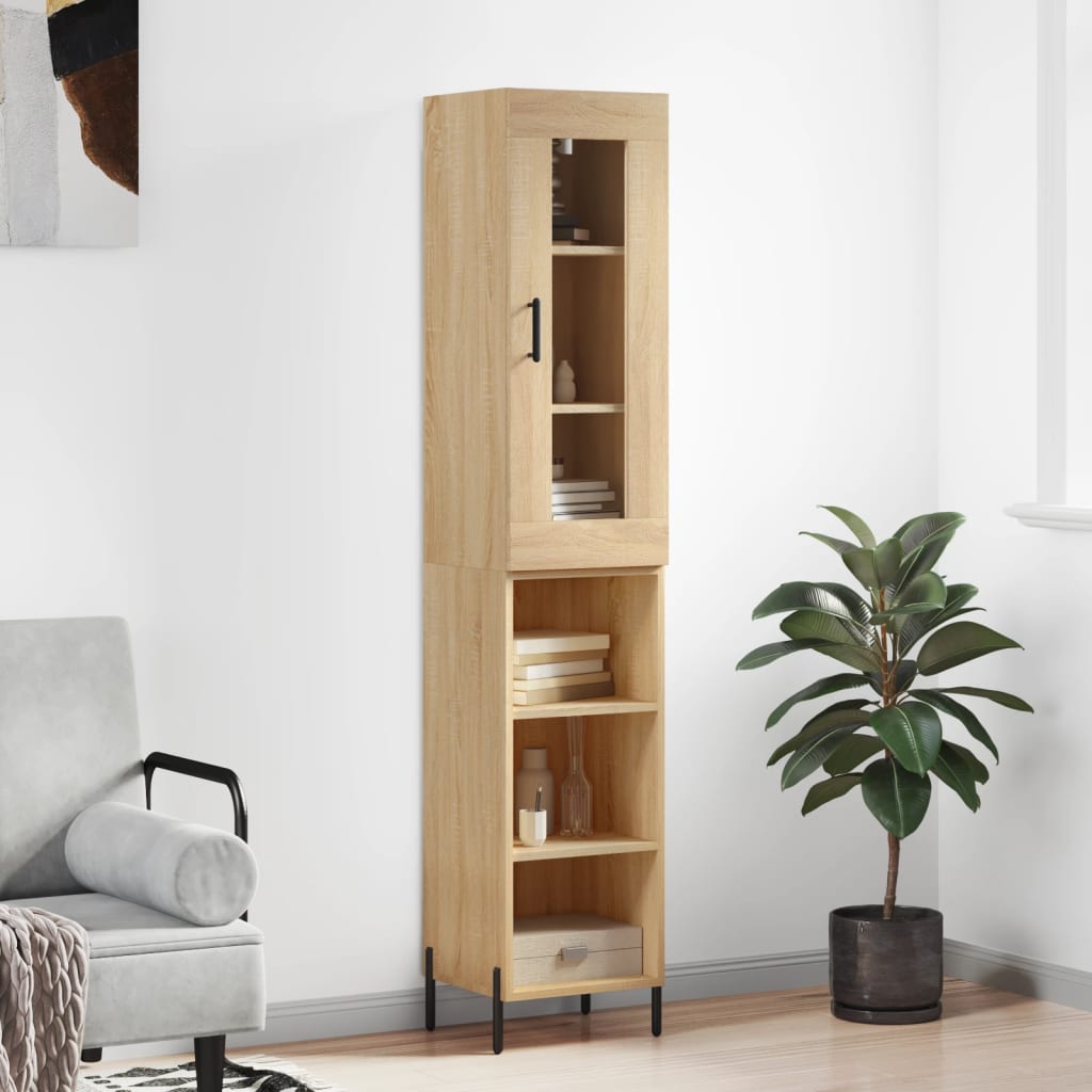 Hoge kast 34,5x34x180 cm bewerkt hout sonoma eikenkleurig – afbeelding 1