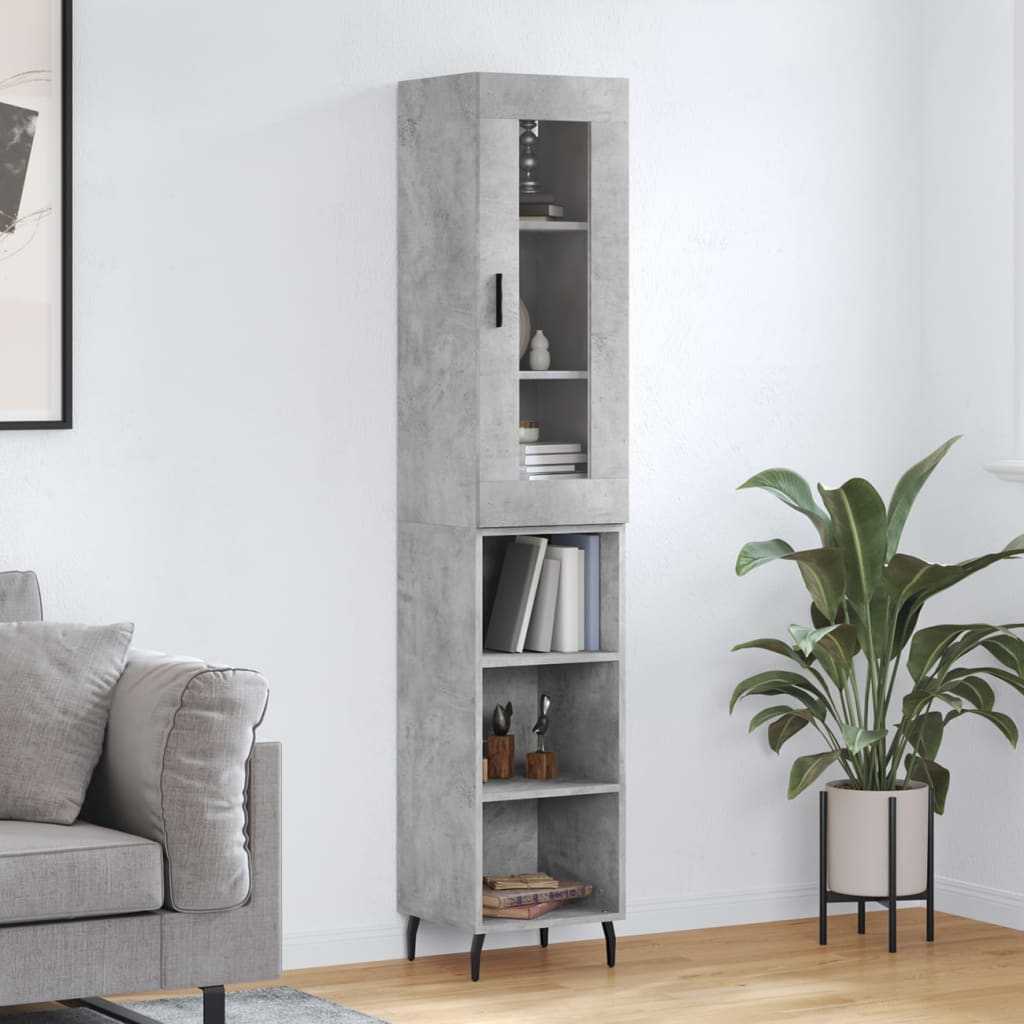 Hoge kast 34,5x34x180 cm bewerkt hout betongrijs
