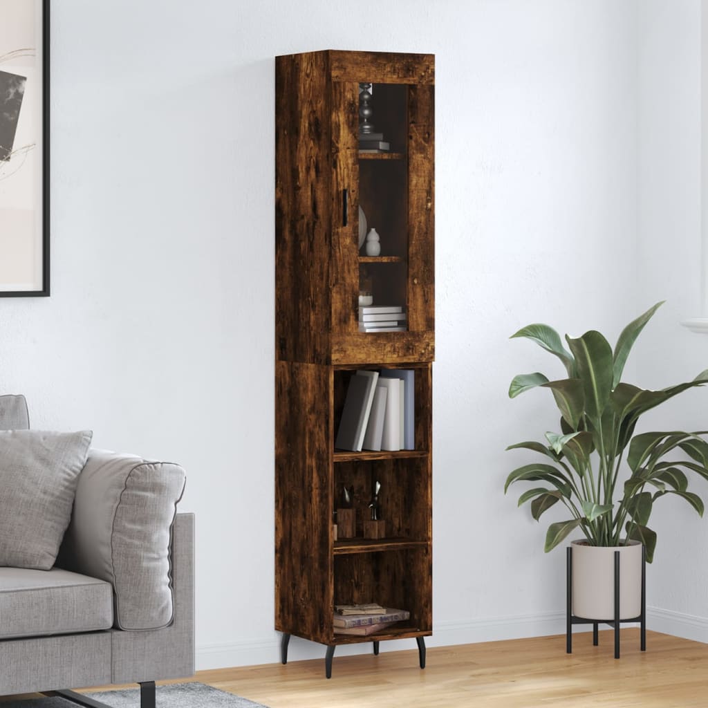 Hoge kast 34,5x34x180 cm bewerkt hout gerookt eikenkleurig