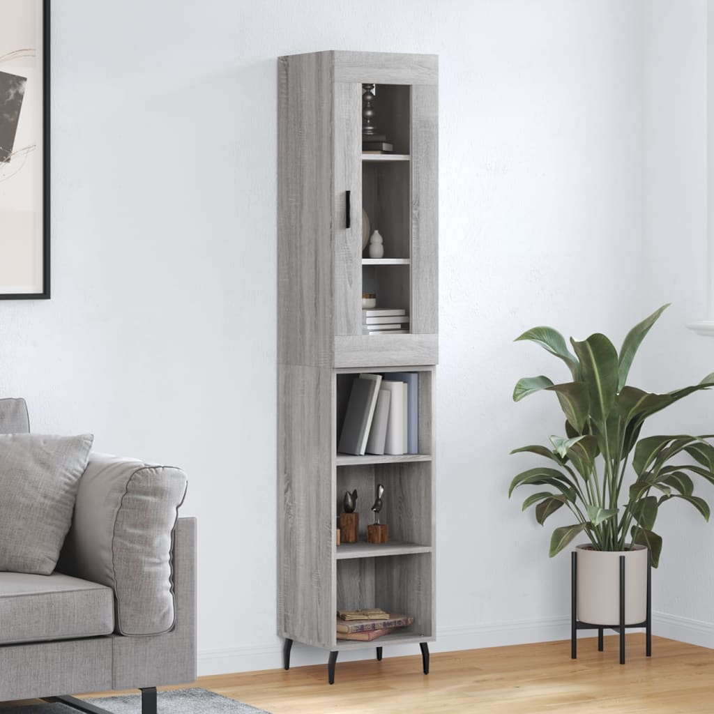 Hoge kast 34,5x34x180 cm bewerkt hout grijs sonoma eikenkleurig