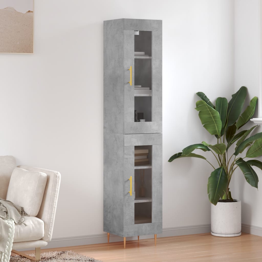 Hoge kast 34,5x34x180 cm bewerkt hout betongrijs