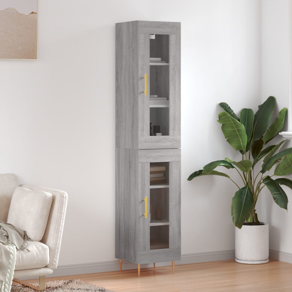 Hoge kast 34,5x34x180 cm bewerkt hout grijs sonoma eikenkleurig