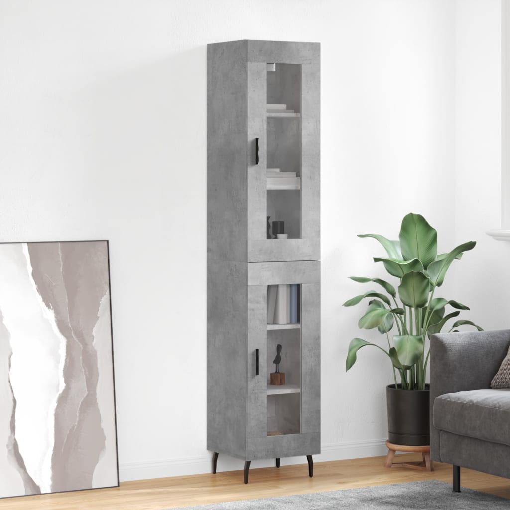 Hoge kast 34,5x34x180 cm bewerkt hout betongrijs