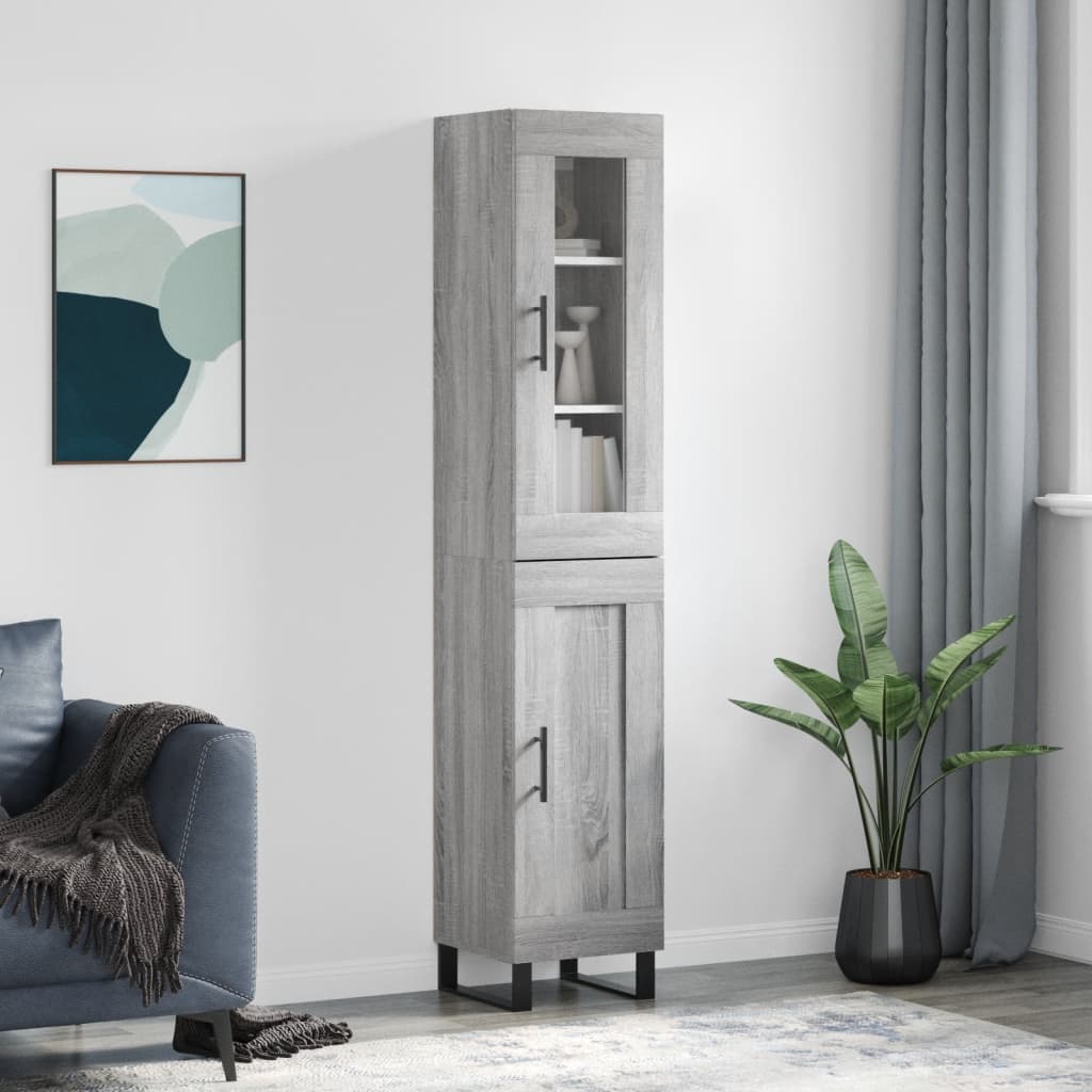 Hoge kast 34,5x34x180 cm bewerkt hout grijs sonoma eikenkleurig
