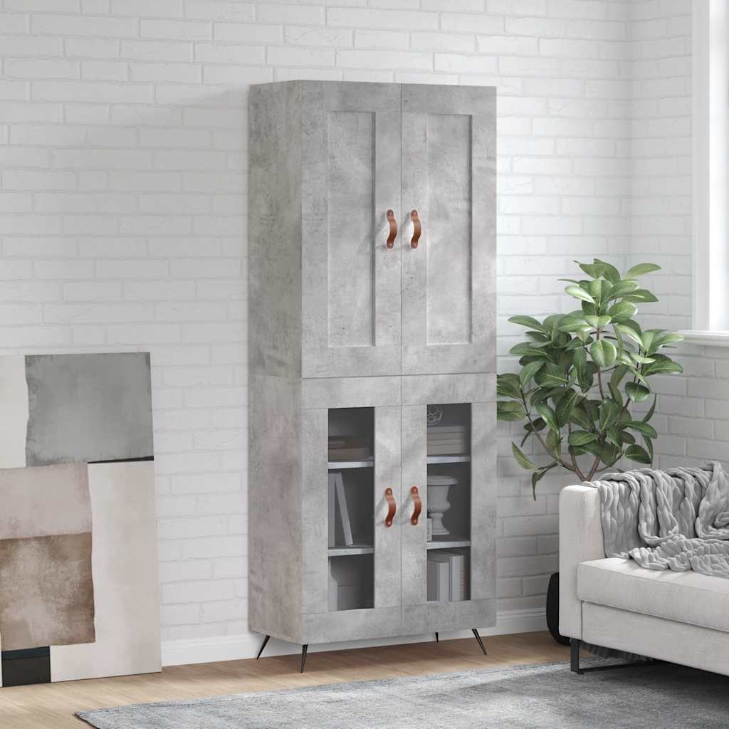 Hoge kast 69,5x34x180 cm bewerkt hout betongrijs